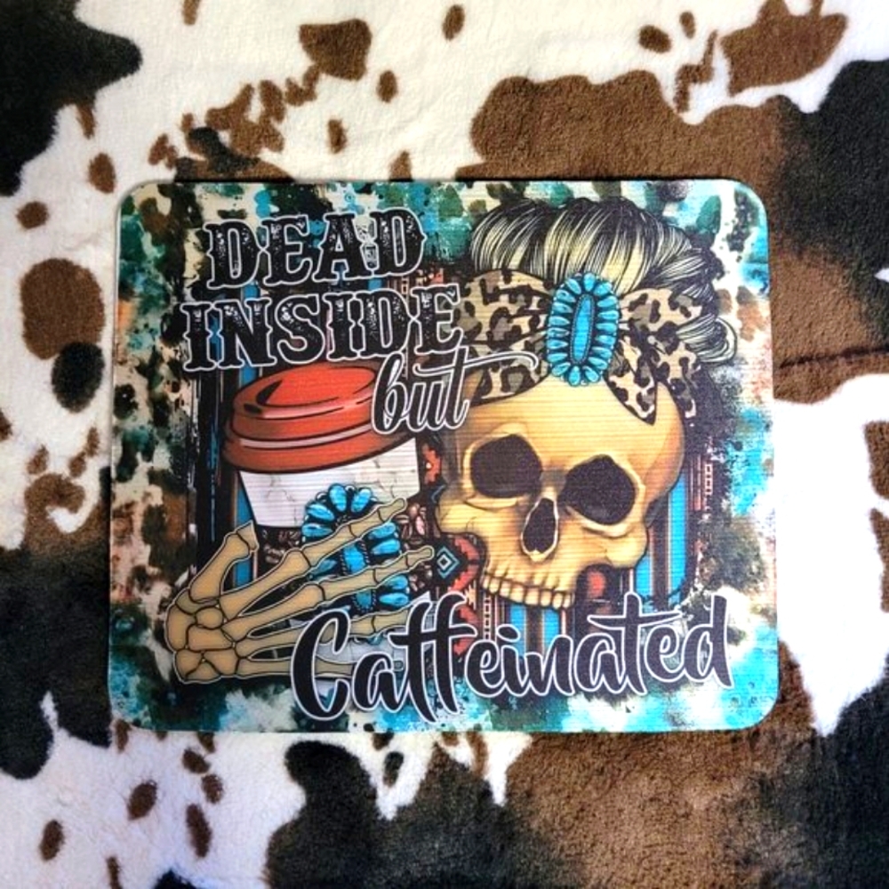 Western Skull Coffee Computer Non Slip Custom Mouse Pad Handmade